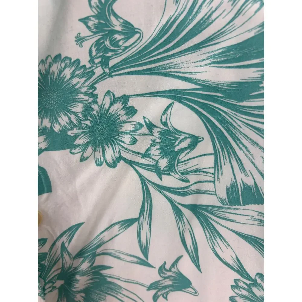 Banana Republic Hawaiian aloha Shirt Mens Small Green‎ White Floral Short Sleeve